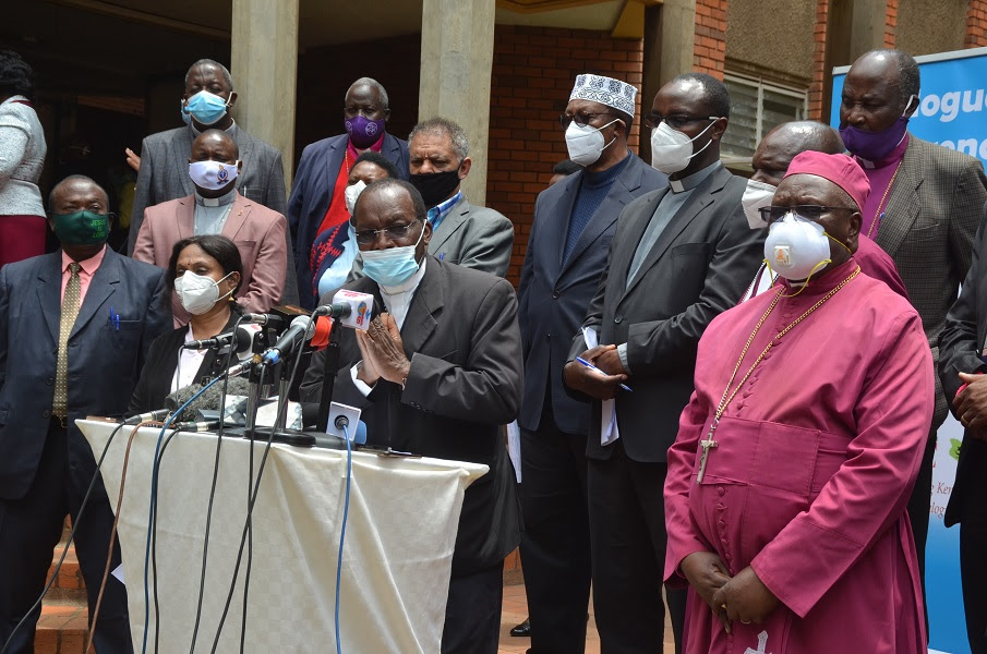 Chairman of Dialogue Reference Group Most Rev. Martin Kivuva, the Archbishop of Mombasa delivering a press statement at Ufungamano House, Nairobi on 26th, August 2020