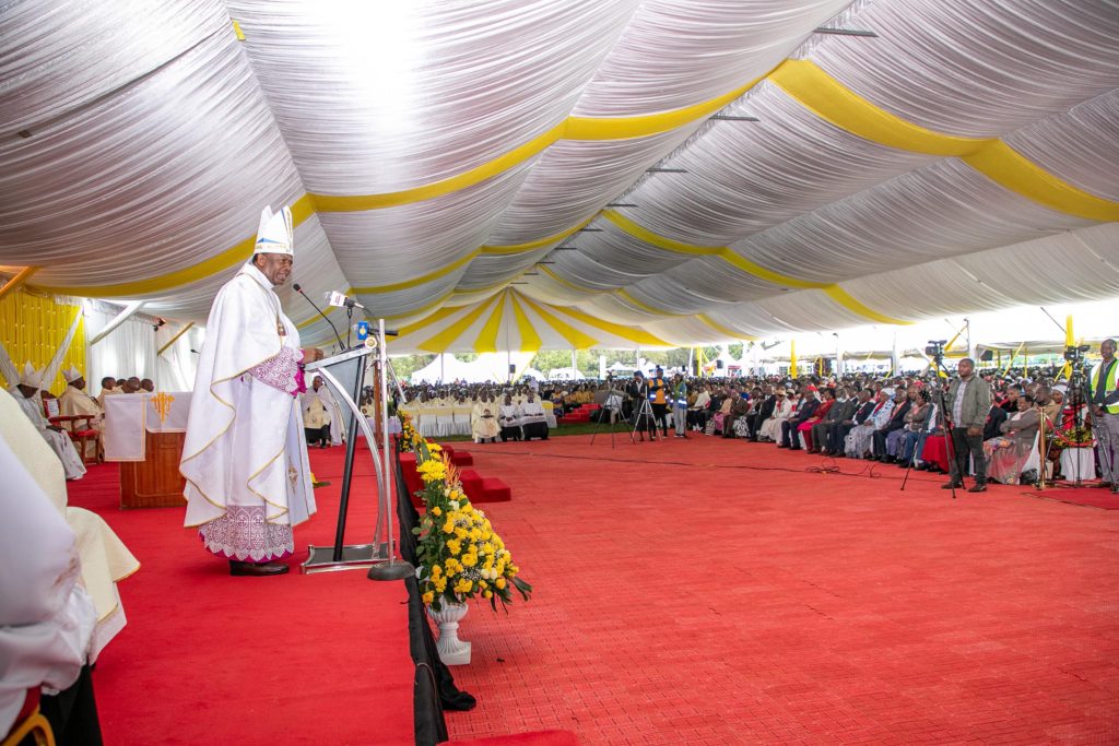 Bishop Simon Peter Kamomoe giving the Homily of the Family Day 2025